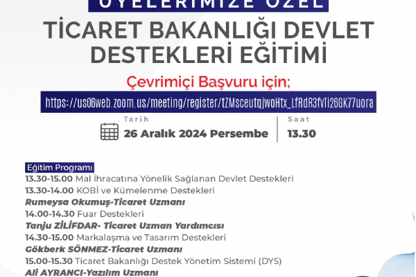 yelerimize zel Ticaret Bakanl Devlet Destekleri evrimii Eitimi